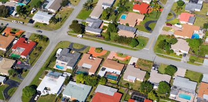 Aerial view of houses on florida east coast